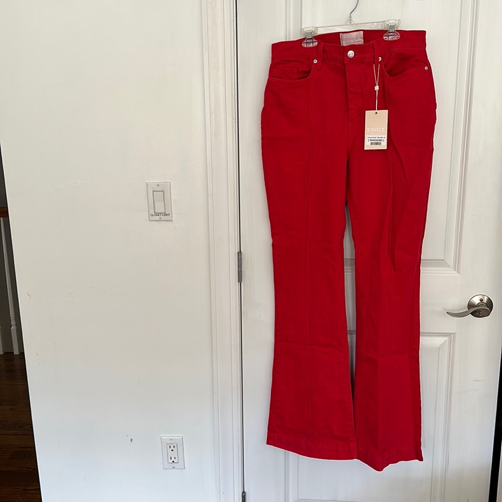 Revive Red Jeans: Star Pattern Back, flare, size 32